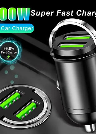 200W Mini Pull Ring Car Charger Dual USB Fast Chargingfor iPhone
