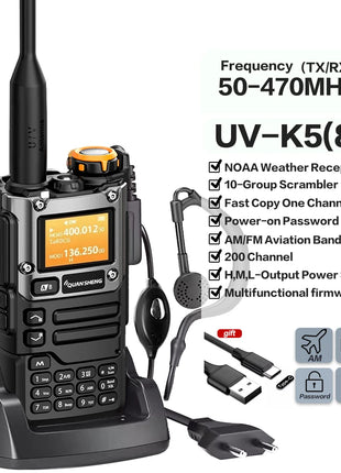 Quansheng UV-K6 Walkie Talkie 5W Air Band Radio Tyep C Charge UHF VHF