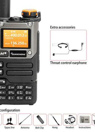 Quansheng UV-K6 Walkie Talkie 5W Air Band Radio Tyep C Charge UHF VHF