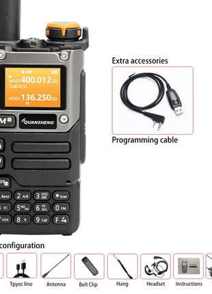 Quansheng UV-K6 Walkie Talkie 5W Air Band Radio Tyep C Charge UHF VHF