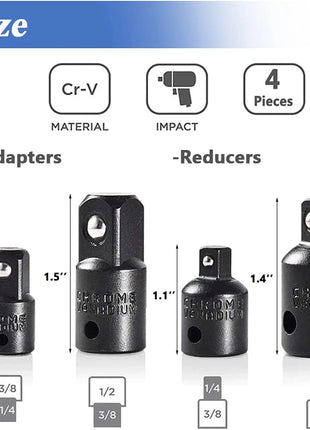 4pcs Socket Convertor Adaptor Reducer Set 1/2 To 3/8 3/8 To 1/4 3/4 To