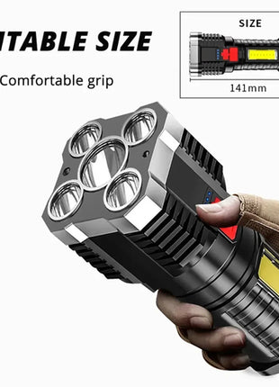 5LED High Power Led Flashlights Rechargeable Camping Spotlight with