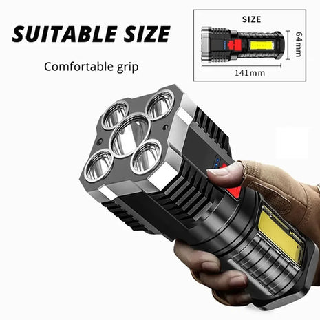5LED High Power Led Flashlights Rechargeable Camping Spotlight with