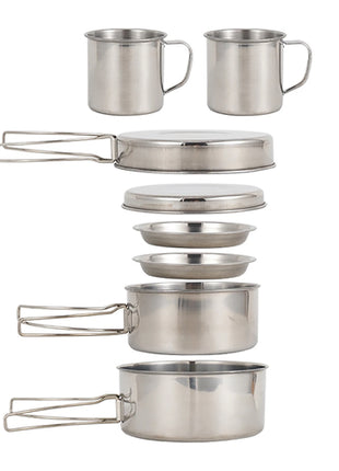 8pcs/Set Camping Cookware Mess Kit Stainless Steel Cooking Pot and Pan