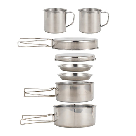 8pcs/Set Camping Cookware Mess Kit Stainless Steel Cooking Pot and Pan