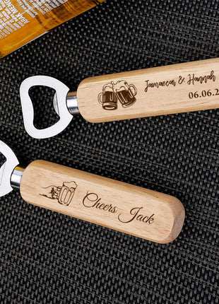 Personalized Bottle Opener Wedding Favour Gift for Him Engraved Wooden