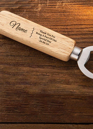 Personalized Bottle Opener Wedding Favour Gift for Him Engraved Wooden