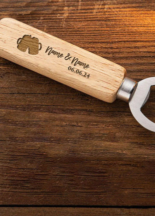 Personalized Bottle Opener Wedding Favour Gift for Him Engraved Wooden
