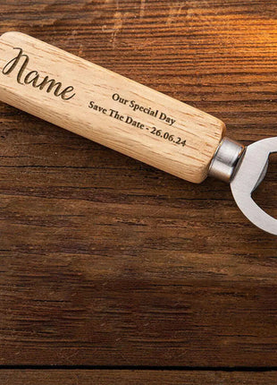Personalized Bottle Opener Wedding Favour Gift for Him Engraved Wooden