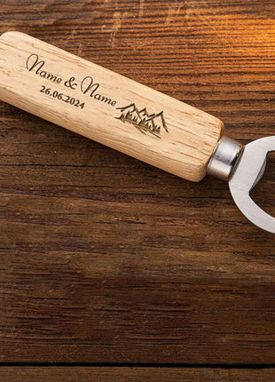 Personalized Bottle Opener Wedding Favour Gift for Him Engraved Wooden