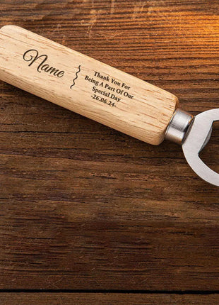 Personalized Bottle Opener Wedding Favour Gift for Him Engraved Wooden