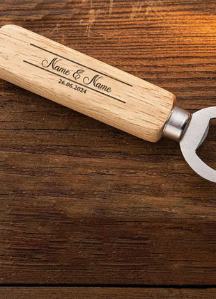 Personalized Bottle Opener Wedding Favour Gift for Him Engraved Wooden