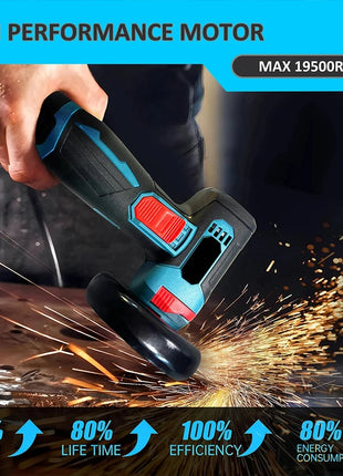 Cordless Electric Angle Grinder 19500rpm Handheld Polishing Grinding