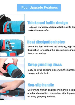 Cordless Electric Angle Grinder 19500rpm Handheld Polishing Grinding