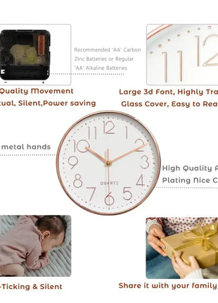 8 Inch Quartz Wall Clock Simple Mute Clock Hole-free Cubic Digital