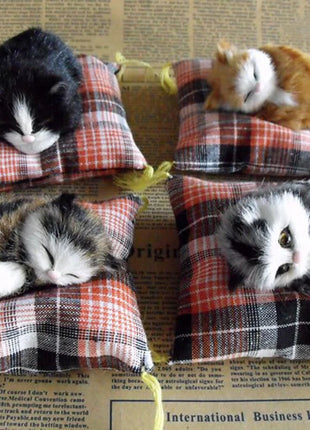 Artificial Mini Sleeping Cats on Cloth Pad Plush Simulation Lying Cats