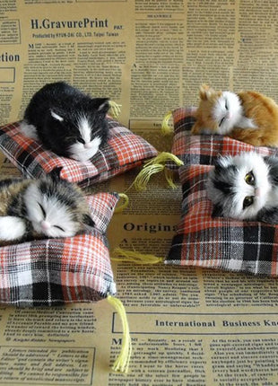 Artificial Mini Sleeping Cats on Cloth Pad Plush Simulation Lying Cats
