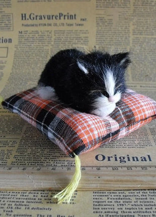 Artificial Mini Sleeping Cats on Cloth Pad Plush Simulation Lying Cats