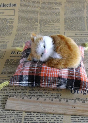 Artificial Mini Sleeping Cats on Cloth Pad Plush Simulation Lying Cats