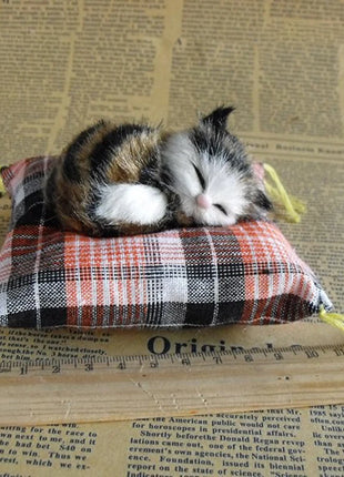 Artificial Mini Sleeping Cats on Cloth Pad Plush Simulation Lying Cats