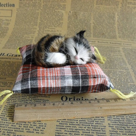 Artificial Mini Sleeping Cats on Cloth Pad Plush Simulation Lying Cats