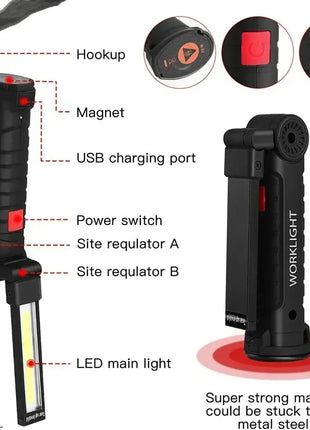 COB LED Work Light Dimmable USB Rechargeable LED Flashlight Inspection