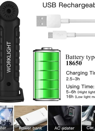 COB LED Work Light Dimmable USB Rechargeable LED Flashlight Inspection