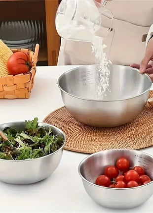 1-3 Stainless Steel Bowl Set with Scale for Cooking Baking Food
