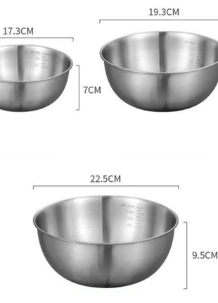 1-3 Stainless Steel Bowl Set with Scale for Cooking Baking Food