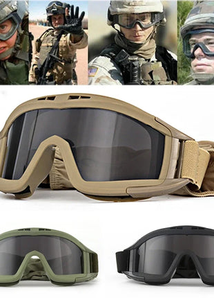 JSJM Airsoft Tactical Goggles 3 Lens Windproof Dustproof Shooting