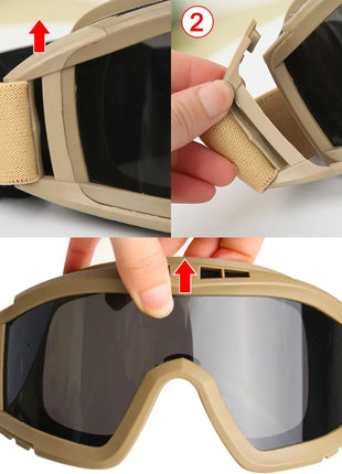 JSJM Airsoft Tactical Goggles 3 Lens Windproof Dustproof Shooting