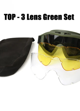 JSJM Airsoft Tactical Goggles 3 Lens Windproof Dustproof Shooting