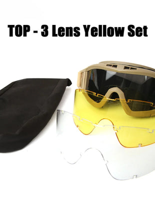 JSJM Airsoft Tactical Goggles 3 Lens Windproof Dustproof Shooting