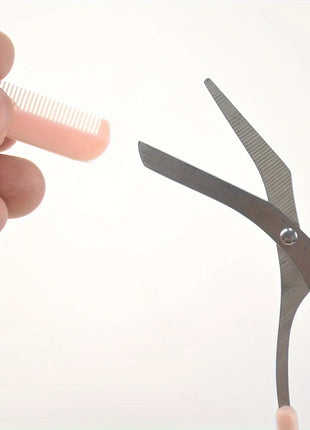 Pink eyebrow trimming scissors with built-in comb - stainless steel,