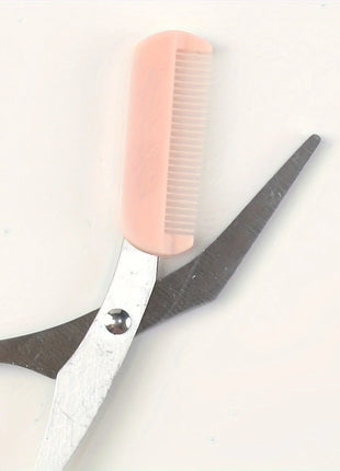 Pink eyebrow trimming scissors with built-in comb - stainless steel,