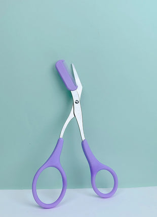 Pink eyebrow trimming scissors with built-in comb - stainless steel,
