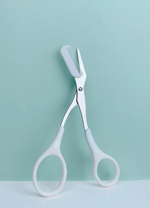 Pink eyebrow trimming scissors with built-in comb - stainless steel,