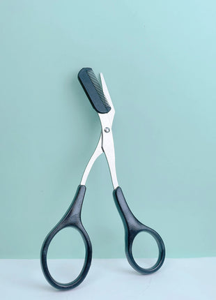 Pink eyebrow trimming scissors with built-in comb - stainless steel,