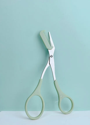 Pink eyebrow trimming scissors with built-in comb - stainless steel,