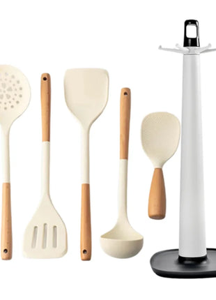 NEW Silicone Spatula Non Stick Pan Wooden Handle Silicone Vegetable