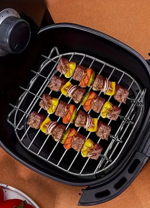 1set Stainless Steel Air Fryer Rack With 4 Roast Meat Picks Grill Air