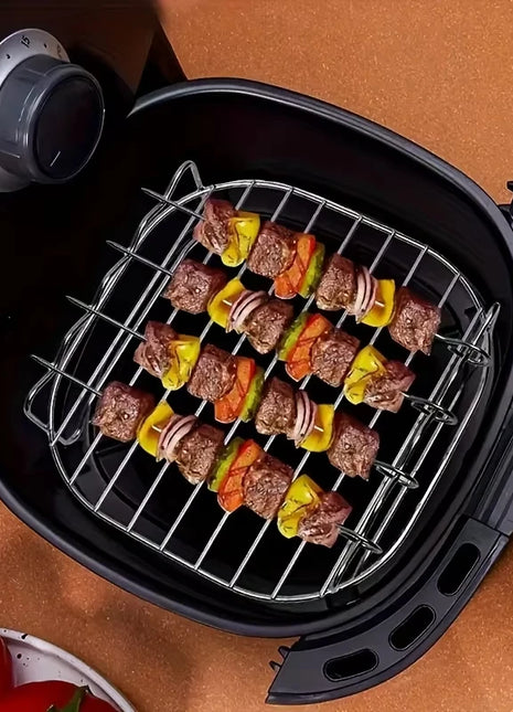 1set Stainless Steel Air Fryer Rack With 4 Roast Meat Picks Grill Air