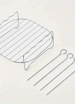 1set Stainless Steel Air Fryer Rack With 4 Roast Meat Picks Grill Air