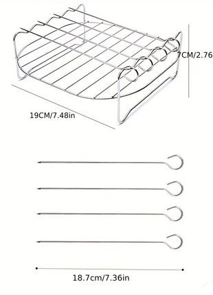 1set Stainless Steel Air Fryer Rack With 4 Roast Meat Picks Grill Air
