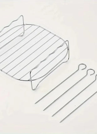 1set Stainless Steel Air Fryer Rack With 4 Roast Meat Picks Grill Air