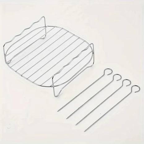 1set Stainless Steel Air Fryer Rack With 4 Roast Meat Picks Grill Air