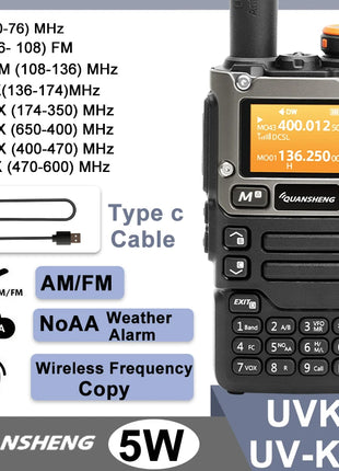 Quansheng UV-K6 Walkie Talkie 5W Air Band Radio Type C Charge UHF VHF
