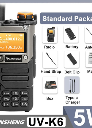 Quansheng UV-K6 Walkie Talkie 5W Air Band Radio Type C Charge UHF VHF