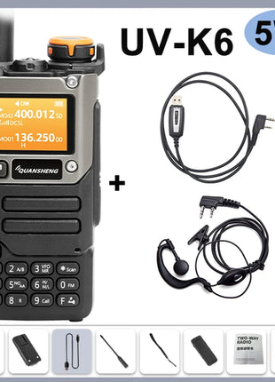 Quansheng UV-K6 Walkie Talkie 5W Air Band Radio Type C Charge UHF VHF