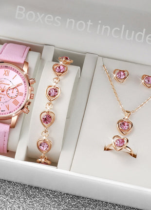 5/6PCS Fashion Women's Quartz Watch Leather Band Analog Wrist Watches